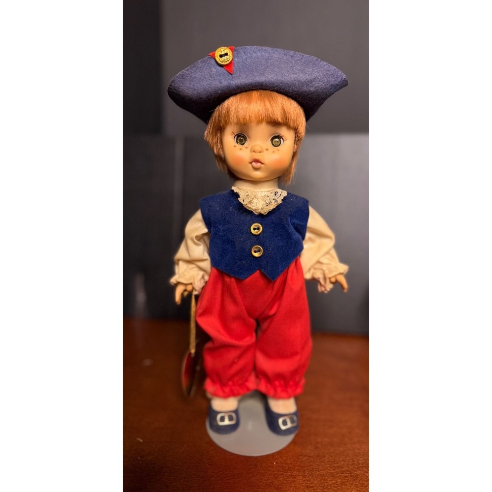Vintage Effanbee Doll Freckles Red Hair Blue Vest Tricorne Hat 11 Inch USA Made